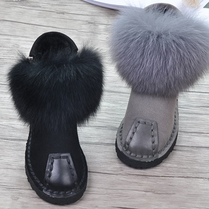 2021皮草冬季雪地靴短靴平跟狐狸毛短筒厚底毛毛靴马丁靴女靴子