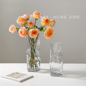 轻奢简约几何创意玻璃花瓶透明水培鲜花客厅餐桌插花装饰摆件ins