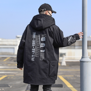 羽绒服男中长款连帽加厚拼色冬季外套青年帅气潮流字母保暖派克服