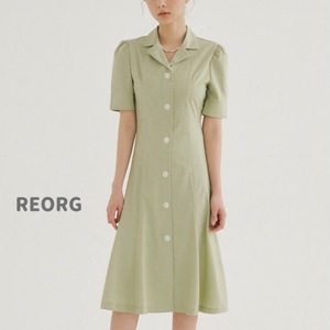 REORG 韩国代购 22年 连衣裙 2色翻领单排扣长裙 休闲甜美 非现货