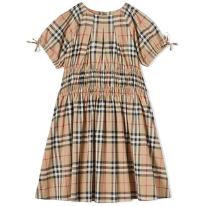 呦呦呦 现burberry kids巴宝莉童装女童缩褶拼接经典格纹连衣裙