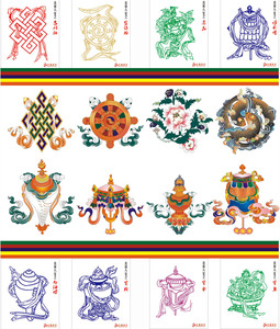 西藏传吉祥八宝莲花白海螺金轮矢量图案设计素材文件C810