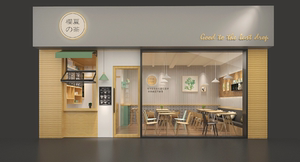 日系小清新风格奶茶店甜品店效果图设计蛋糕店烘焙店门头装修制作