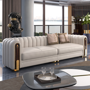 真皮沙发后现代简约头层轻奢牛皮别墅组合欧美式港式客厅实木家具