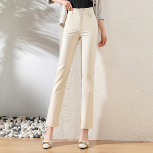 雅思诚米色西裤女春季小个子休闲女裤米白色西装裤春九分直筒裤子