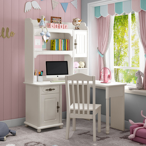 转角书桌书架组合书柜一体女童书桌公主初中生家用卧室带转角女孩