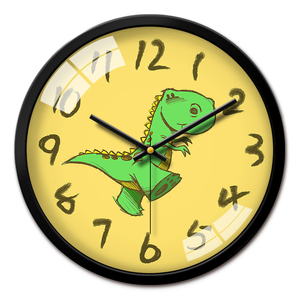 创意儿童房挂钟绿色恐龙卡通幼儿园墙壁挂表可爱钟表男孩卧室时钟