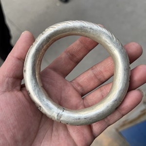 古玩古董老物件老银子纯银雕刻明清老银足银纹银 圆条手镯镯子