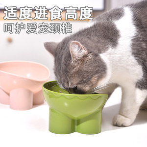 猫碗高颜值防黑下巴斜口高脚护颈猫盆狗碗饮水用宠物碗食盆防黑下