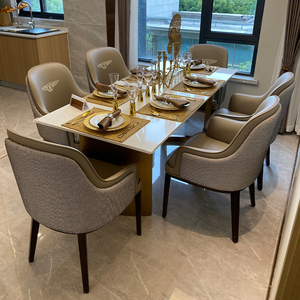 意式轻奢长方形餐桌现代简约样板房金属大理石餐桌椅宾利餐椅定制