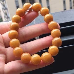 缅甸a货翡翠玉石手链冰种满色黄翡大颗圆珠子手串男女款珠链手饰