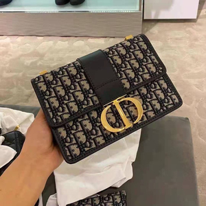 意大利新款dior迪奥19年30montaigne蒙田蓝色帆布斜挎女士小方包