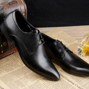 子弹头欧版长款超尖头修身皮鞋真皮头层牛皮潮男神配西服装甩尖子