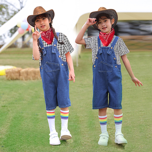 牛仔很忙演出服装儿童舞蹈服幼儿园爵士舞西部牛仔六一背带裤表演