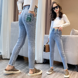 女童牛仔裤春秋洋气外穿女孩紧身长裤中大童春季弹力小脚儿童裤子