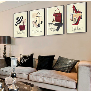 现代简约时尚高跟鞋海报装饰画有框挂画商场女装鞋店背景墙面壁画
