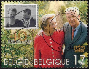 比利时邮票 1999 阿尔伯特国王和保拉王后结婚40周年信销票单枚