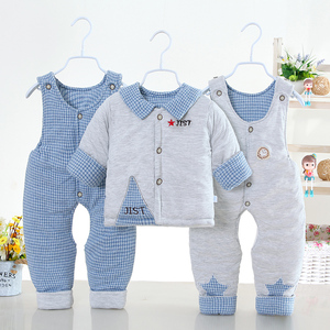 婴儿棉衣套装加厚3-9个月4男女宝宝冬装5三件套6冬季新生儿衣服8