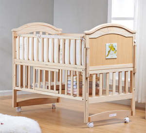 乐奇宝贝 婴儿床实木宝宝儿童床出口无漆bb床多功能可变书桌白