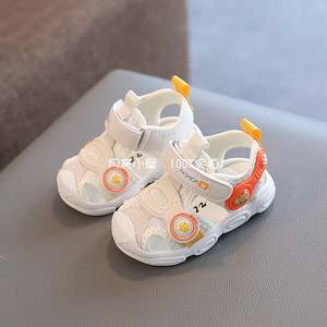 男宝宝小白凉鞋夏季0-1岁2婴幼儿包头凉鞋韩版软底防滑学步鞋子潮