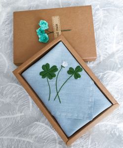 幸运四叶草原创纯手工刺绣古风手帕diy材料包送男友女友闺蜜