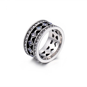 韩国哥特创意朋克风格镂空超宽戒指 复古时尚镶钻指环饰品kr44461