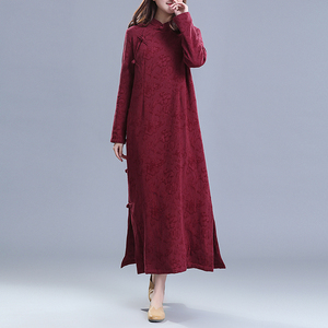 亚麻宽松袍子女春秋民族风中式女装原创中国风连衣裙复古棉麻长袍