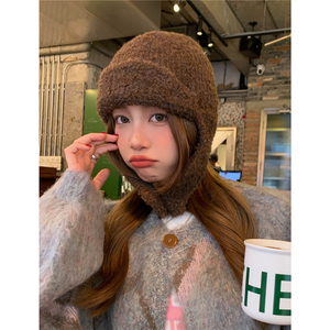 韩国设计师针织圈圈羊毛可爱飞行帽女冬白色护耳保暖毛线雷锋帽子