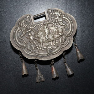 清代老银锁麒麟送子长命富贵锁古玩古董老物件收藏包老保真品