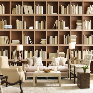 复古3d书架壁纸书房客厅卧室图书墙纸咖啡厅工作室直播间背景壁画