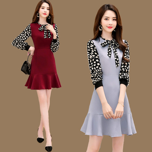 2019春新款唯品会特卖女装品牌折扣店京东购物商城时尚拼接连衣裙