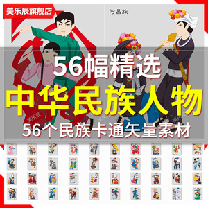 f402 中华民族56个民族民俗人物服饰服装卡通图案矢量图片素材