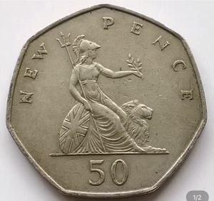 英国50便士,1969-1983,30mm,大版,加宽加厚,低于英国本土价