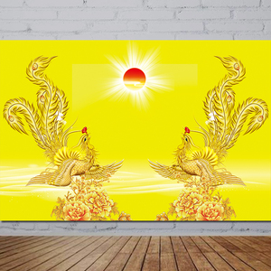 双金凤凰海报客厅招财风水装饰画卧室走廊玄关牡丹吉祥鸟有框画芯