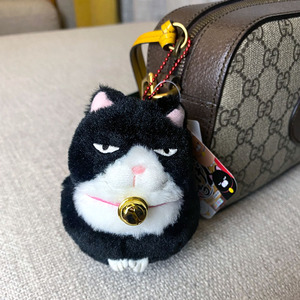 日本正品amuse正版黑豆胡子馒头猫咪公仔钥匙扣包包挂件小挂饰