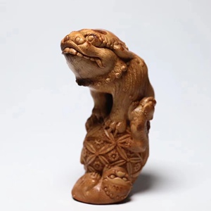 山宁竹舍 名家杨国强老料竹根雕精品把件 狮子绣球