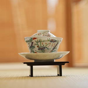 日本昭和早期平户造全手工柴窑蛋壳瓷三才盖碗『龙宝山茶堂』