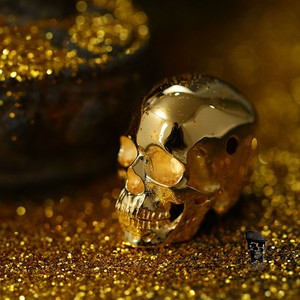 纯金24k黄金骷髅头男女吊坠三通项链足金超精细哥特暗黑原创饰品