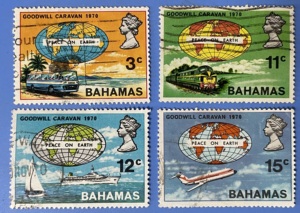 巴哈马邮票 1970年 旅游风光 帆船火车飞机 地图 信销4全 6.1美金