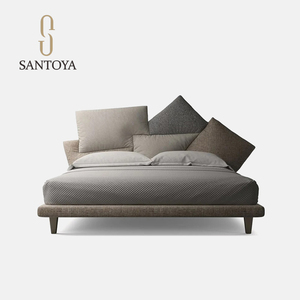 圣托雅意大利设计师款意式极简布艺床创意双人床侘寂风主卧室米床