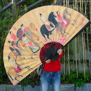 唐·张萱 虢国夫人游春图中国古风装饰大折扇唐朝侍女工艺大扇子