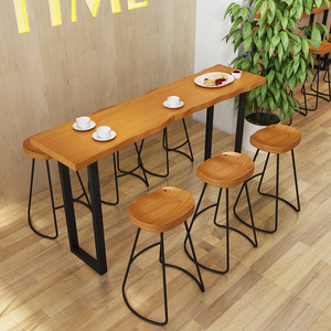 吧台桌椅组合商用实木酒吧奶茶店长条高脚家用阳台窗边靠墙窄桌子