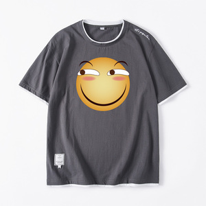 害怕 斜眼笑 二次元滑稽脸表情包动漫周边t恤短袖大码假两件衣服