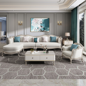 美式轻奢转角沙发客厅现代高端奢华复古实木真皮欧式法式组合家具