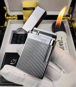 法国s.t.dupont都彭打火机条纹翻盖纯铜朗声充气l2侧滑生日送礼