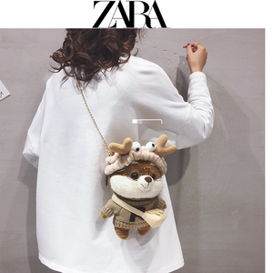 zara女包儿童包小猪包羊驼麋鹿包毛毛绒猪猪包可爱动物斜挎包香港