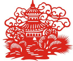 塔剪纸 古建筑风景 纯手工剪纸窗花双面红宣纸贴纸装饰画玻璃墙贴