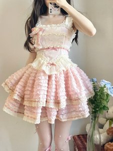 粉色层层叠叠蛋糕lolita连衣裙洛丽塔可爱重工蓬蓬在逃公主裙