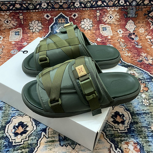 visvim鞋19ss余文乐同款一字面包拖鞋真皮日系夏季透气潮男情侣鞋