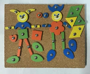 木制积木益智玩具拼图儿童宝宝动手动脑木头图钉造型花朵特价